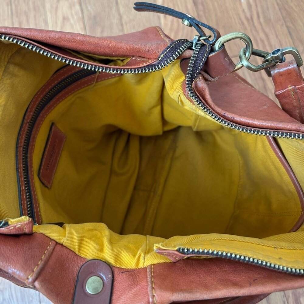 Leather Hobo Shoulder Bag - Rust Orange - Picture 5 of 11